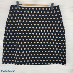 LOFT Cotton Stretch Navy Blue Tan Polka Dot Mini Skirt 8